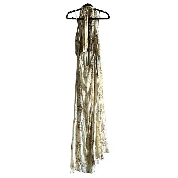 LoveShackFancy Antonie Halter Floral Metallic Maxi Dress Gown Golden Fog New - Picture 4 of 7